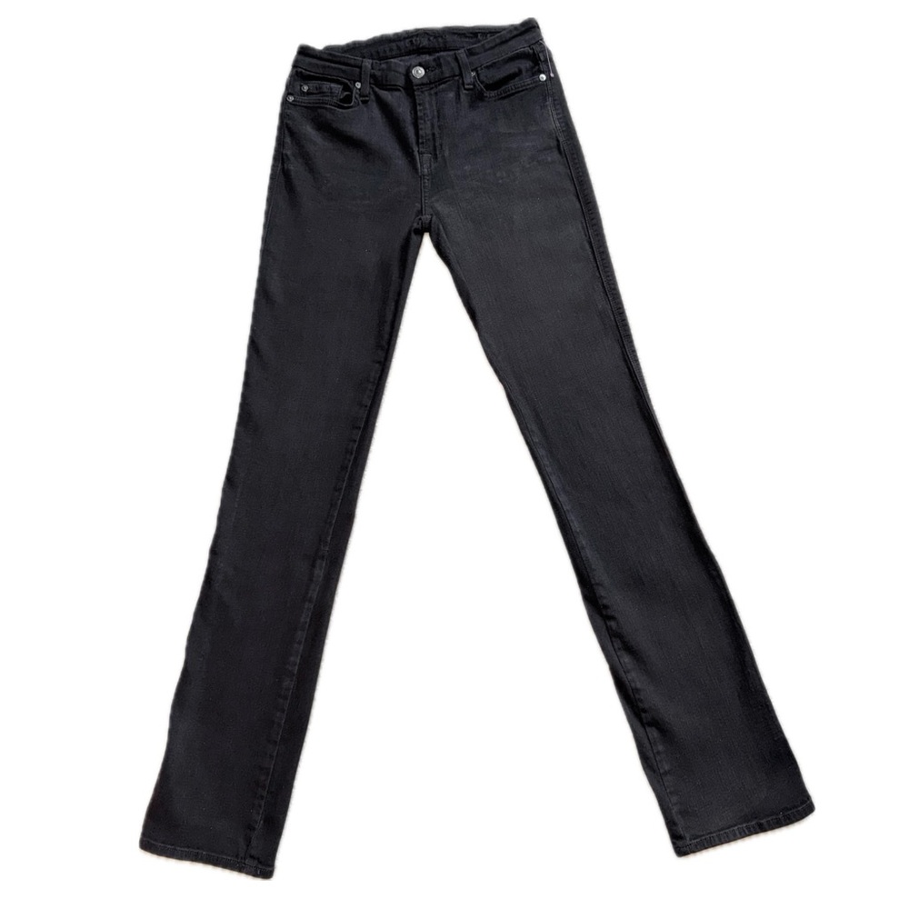 7 FOR ALL MANKIND Black Straight Leg Stretch Jeans | Women's Sz 28 Tall